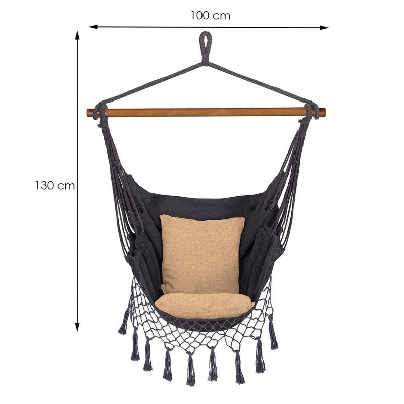 Casa si Gradina - Gradina si terasa - Balansoare si hamace - Hamace si suporturi - Hamac tip scaun, cu 2 perne, gri si bej, max 150 kg, 130x100 cm, Springos - Infinity.ro