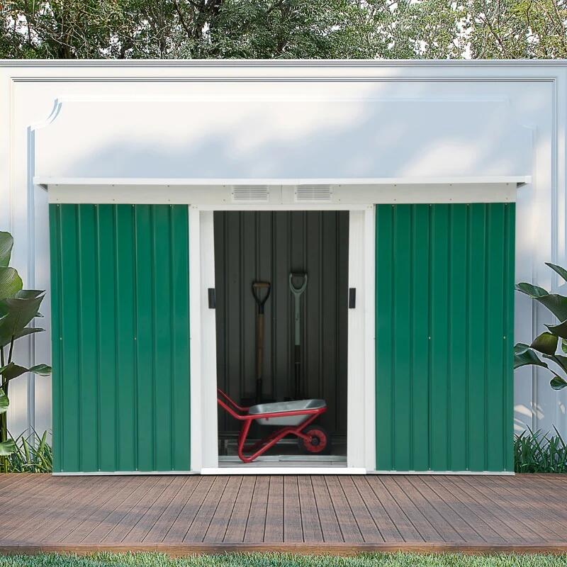 Casa si Gradina - Gradina si terasa - Casute de gradina - Casuta de gradina pentru depozitare unelte, otel, verde, 280x130x172 cm - Infinity.ro