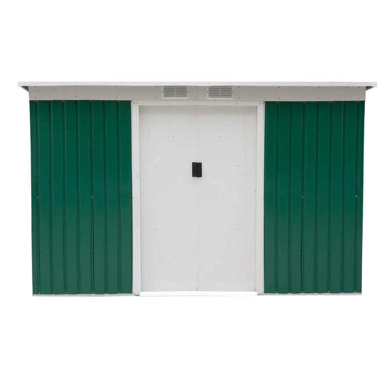 Casa si Gradina - Gradina si terasa - Casute de gradina - Casuta de gradina pentru depozitare unelte, otel, verde, 280x130x172 cm - Infinity.ro