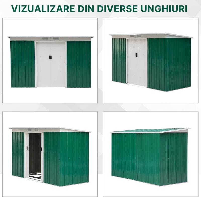Casa si Gradina - Gradina si terasa - Casute de gradina - Casuta de gradina pentru depozitare unelte, otel, verde, 280x130x172 cm - Infinity.ro