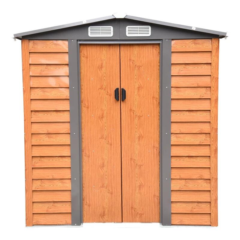 Casa si Gradina - Gradina si terasa - Casute de gradina - Casuta/magazie/sopron de gradina pentru depozitare unelte, otel si PP, maro, 197.5x160x201 cm - Infinity.ro