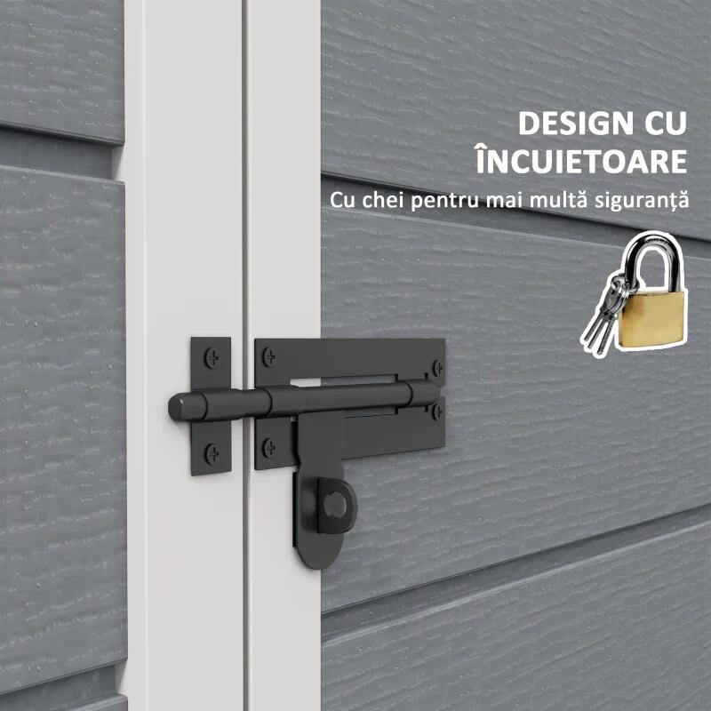 Casa si Gradina - Gradina si terasa - Casute de gradina - Casuta/magazie/sopron de gradina pentru depozitare unelte, aluminiu si PP, cu manusi, lacat si chei, gri, 183x134x210 cm - Infinity.ro