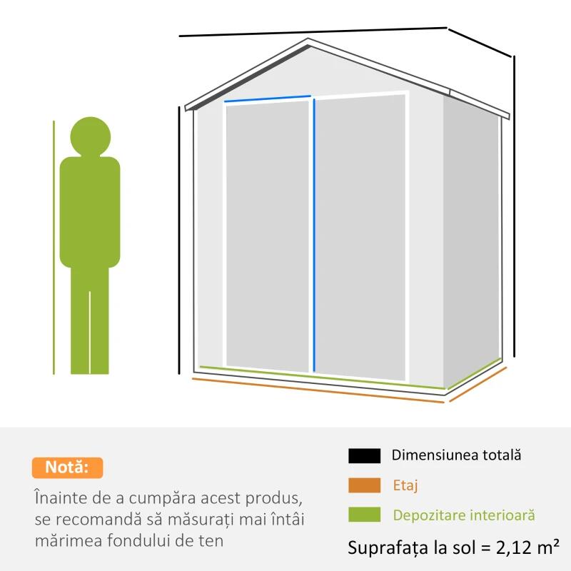 Casa si Gradina - Gradina si terasa - Casute de gradina - Casuta/magazie/sopron de gradina pentru depozitare unelte, aluminiu si PP, cu manusi, lacat si chei, gri, 183x134x210 cm - Infinity.ro
