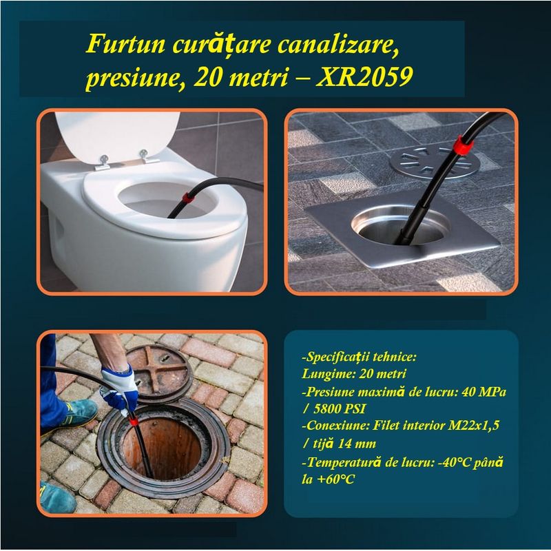 Casa si Gradina - Gradinarit si plante - Instalatii si accesorii pentru irigatii - Furtunuri de gradina si accesorii - Furtun curatare canalizare, presiune, 20 metri – XR2059 - Infinity.ro