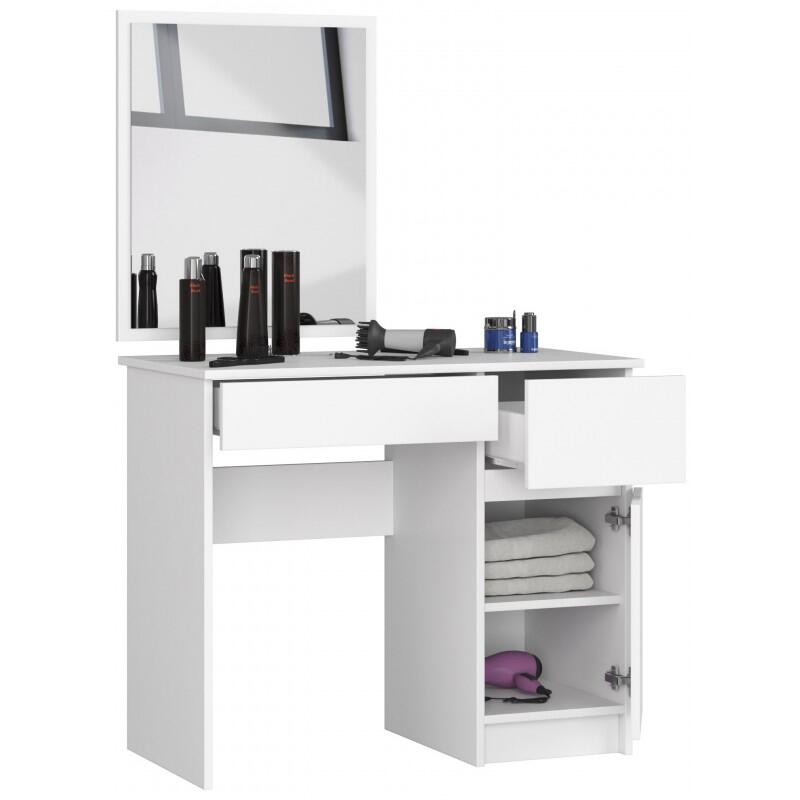 Casa si Gradina - Mobilier - Comode si corpuri - Masute de toaleta - Masa de toaleta/machiaj, 2 sertare, dreapta, cu oglinda, dulap, alba, 90x50x77/142 cm - Infinity.ro