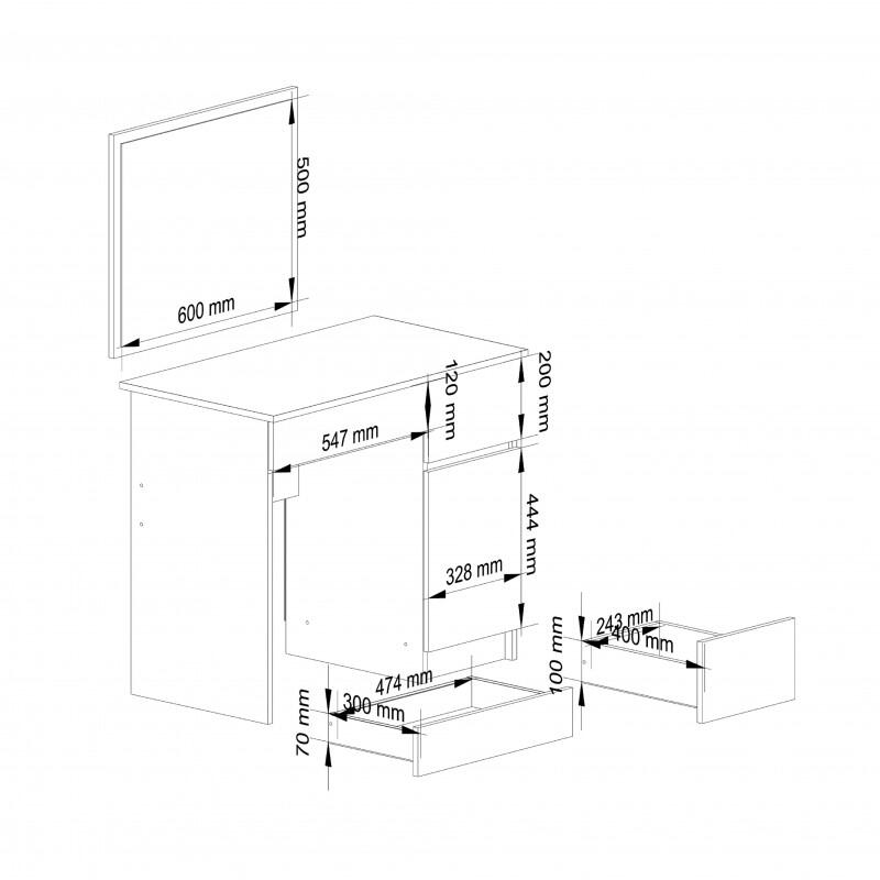Casa si Gradina - Mobilier - Comode si corpuri - Masute de toaleta - Masa de toaleta/machiaj, 2 sertare, dreapta, cu oglinda, dulap, alba, 90x50x77/142 cm - Infinity.ro