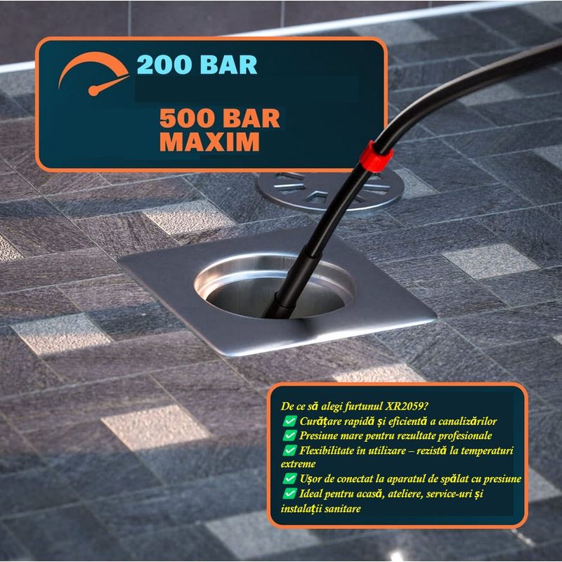 Casa si Gradina - Gradinarit si plante - Instalatii si accesorii pentru irigatii - Furtunuri de gradina si accesorii - Furtun curatare canalizare, presiune, 20 metri – XR2059 - Infinity.ro