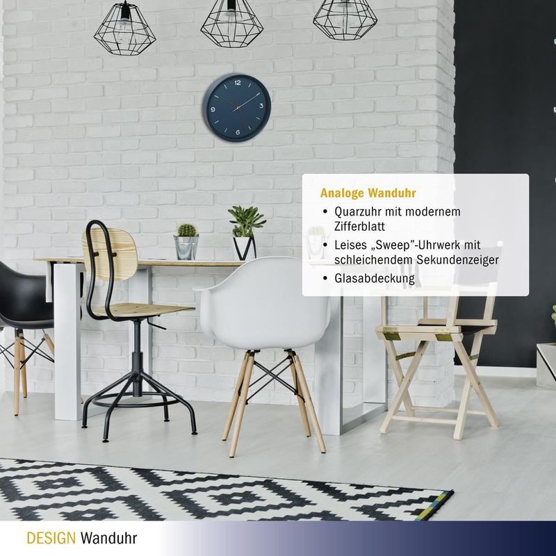 Casa si Gradina - Decoratiuni - Ceasuri - Ceas silentios de perete, analog, albastru petrol, monocrom, design minimalist, TFA 60.3056.06 - Infinity.ro