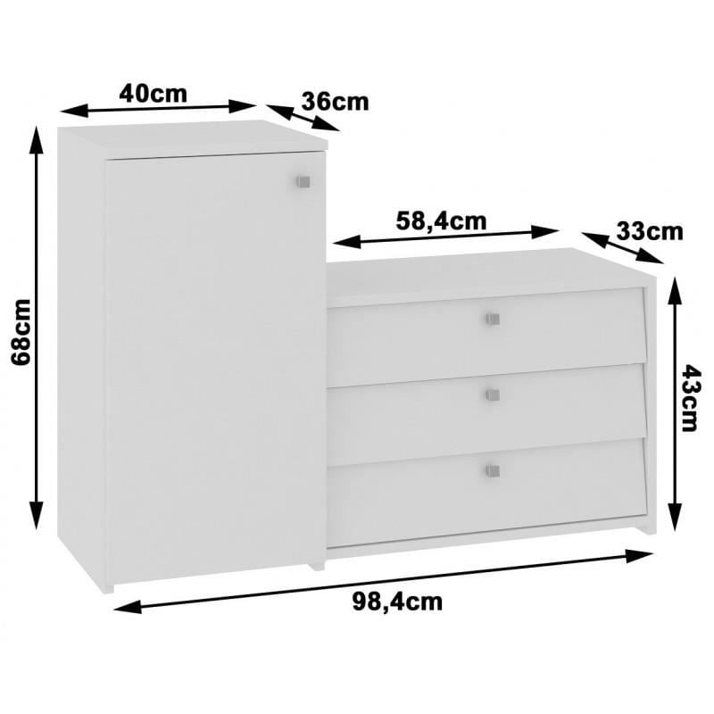 Casa si Gradina - Mobilier - Dulapuri si sifoniere - Dulapuri pantofi - Dulap depozitat incaltaminte, pantofar, placa laminata, 3 sertare, 2 rafturi, alb, 98.4x33x68/43 cm - Infinity.ro