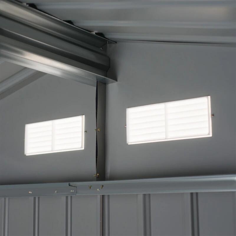 Casa si Gradina - Gradina si terasa - Casute de gradina - Casuta/magazie/sopron de gradina pentru depozitare unelte, cu structura baza inclusa, otel si PP, verde, 277x195x192 cm - Infinity.ro