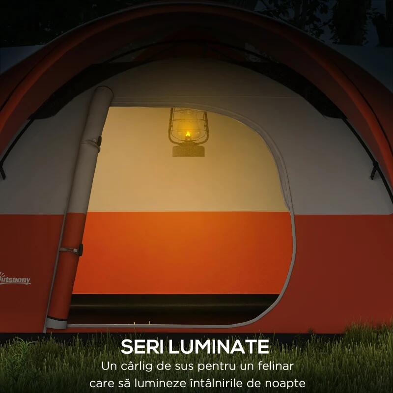 Sport si Outdoor - Camping - Corturi camping - Cort camping, 5-6 persoane, impermeabil, cu copertina, ferestre, geanta, portocaliu, 550x300x198 cm - Infinity.ro