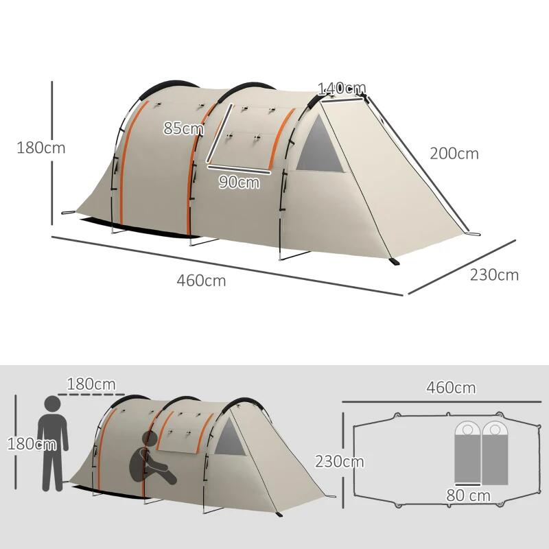 Sport si Outdoor - Camping - Corturi camping - Cort camping, 4-5 persoane, impermeabil, cu vestibul, husa, kaki, 460x230x180 cm - Infinity.ro