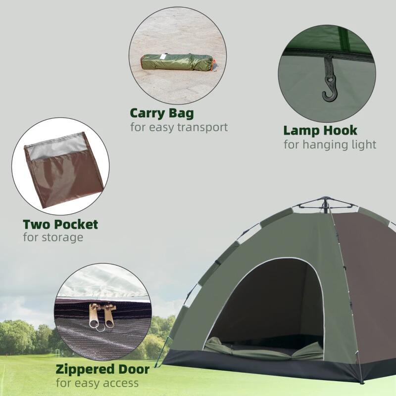 Sport si Outdoor - Camping - Corturi camping - Cort camping, 4 persoane, impermeabil, cu geanta, deschidere automata, verde si maro, 210x210x135 cm - Infinity.ro