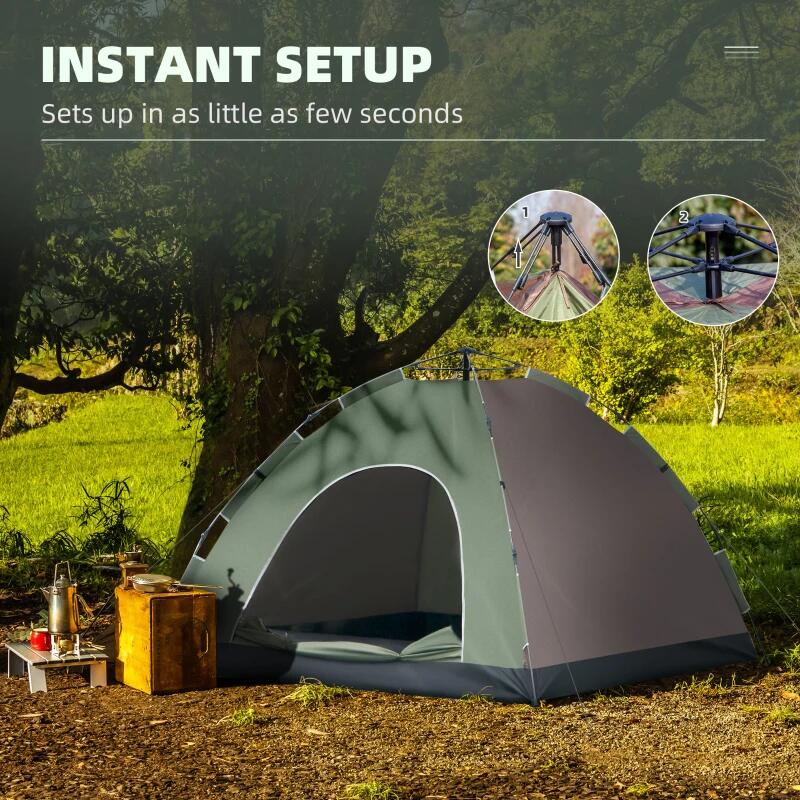Sport si Outdoor - Camping - Corturi camping - Cort camping, 4 persoane, impermeabil, cu geanta, deschidere automata, verde si maro, 210x210x135 cm - Infinity.ro