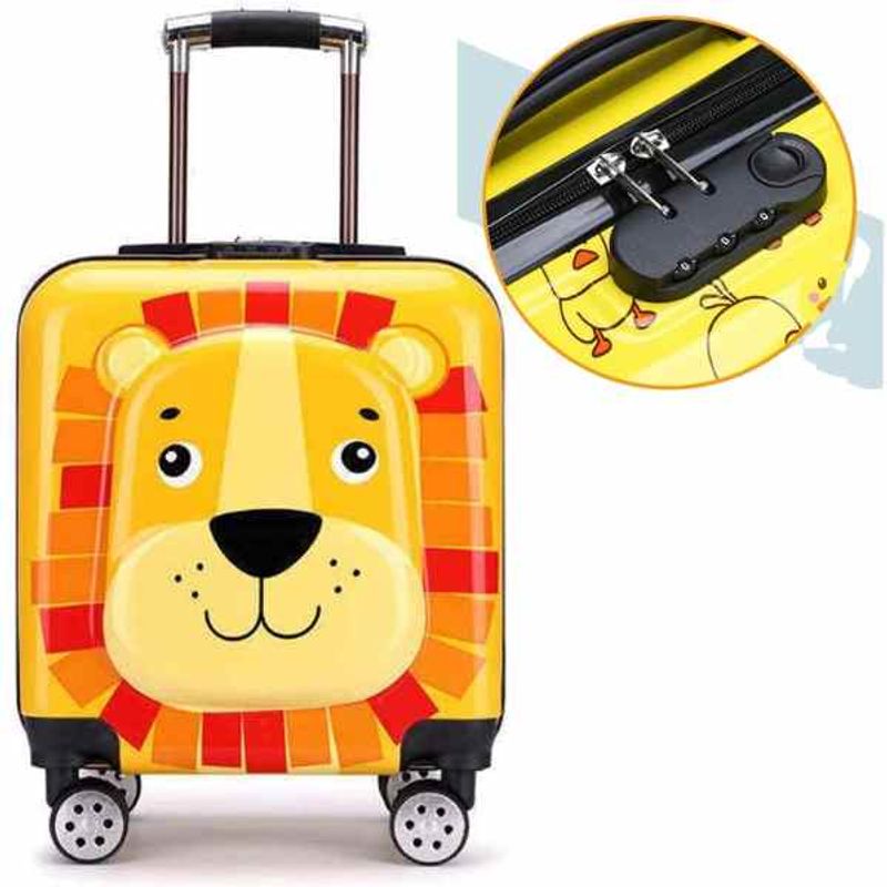 Carti si Birotica - Rechizite - Rucsacuri si genti scolare - Troler pentru Copii, Model Leu 3D, Policarbonat, Roti Pivotante, Incuietoare cu Cifru, Captusit, 35 x 25 x 45 cm, Galben - Infinity.ro