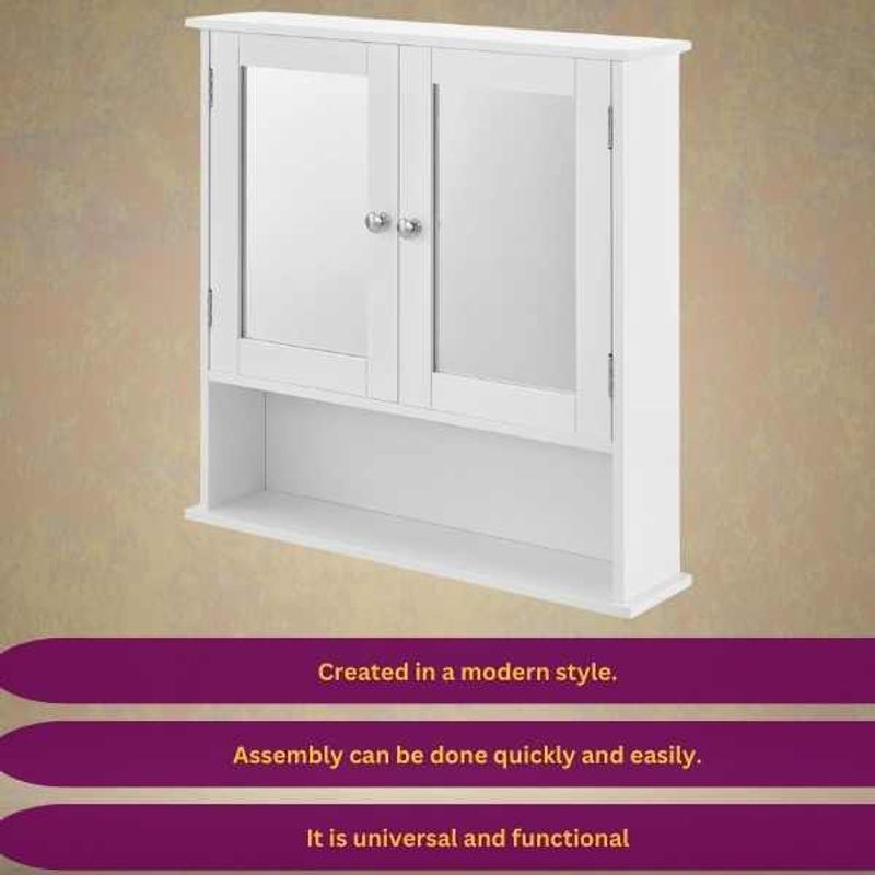Casa si Gradina - Mobilier - Dulapuri si sifoniere - Dulapuri - Dulap Suspendat Mercaton pentru Baie cu 3 Rafturi si Oglinda, MDF, Maxim 15 Kg, 56 x 13 x 58 cm, Alb - Infinity.ro