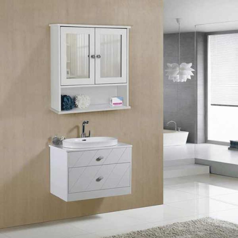 Casa si Gradina - Mobilier - Dulapuri si sifoniere - Dulapuri - Dulap Suspendat Mercaton pentru Baie cu 3 Rafturi si Oglinda, MDF, Maxim 15 Kg, 56 x 13 x 58 cm, Alb - Infinity.ro