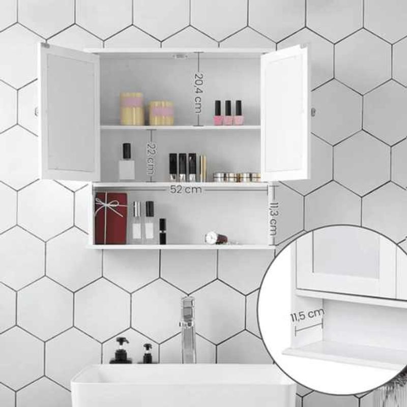 Casa si Gradina - Mobilier - Dulapuri si sifoniere - Dulapuri - Dulap Suspendat Mercaton pentru Baie cu 3 Rafturi si Oglinda, MDF, Maxim 15 Kg, 56 x 13 x 58 cm, Alb - Infinity.ro