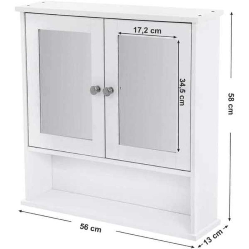 Casa si Gradina - Mobilier - Dulapuri si sifoniere - Dulapuri - Dulap Suspendat Mercaton pentru Baie cu 3 Rafturi si Oglinda, MDF, Maxim 15 Kg, 56 x 13 x 58 cm, Alb - Infinity.ro