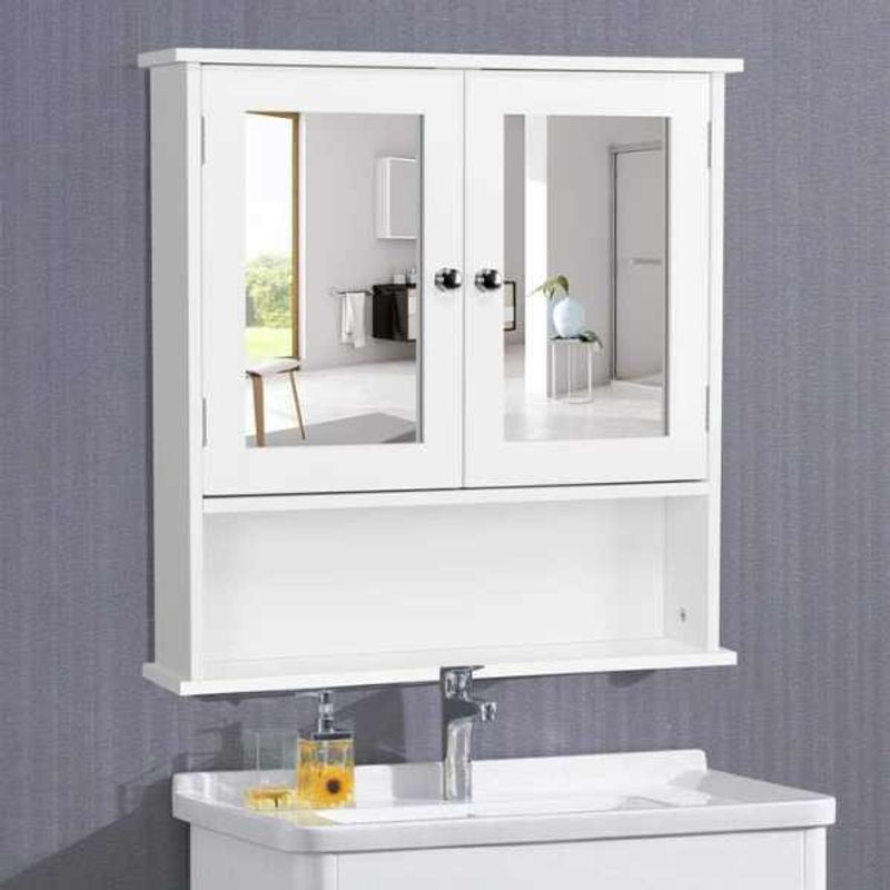 Casa si Gradina - Mobilier - Dulapuri si sifoniere - Dulapuri - Dulap Suspendat Mercaton pentru Baie cu 3 Rafturi si Oglinda, MDF, Maxim 15 Kg, 56 x 13 x 58 cm, Alb - Infinity.ro