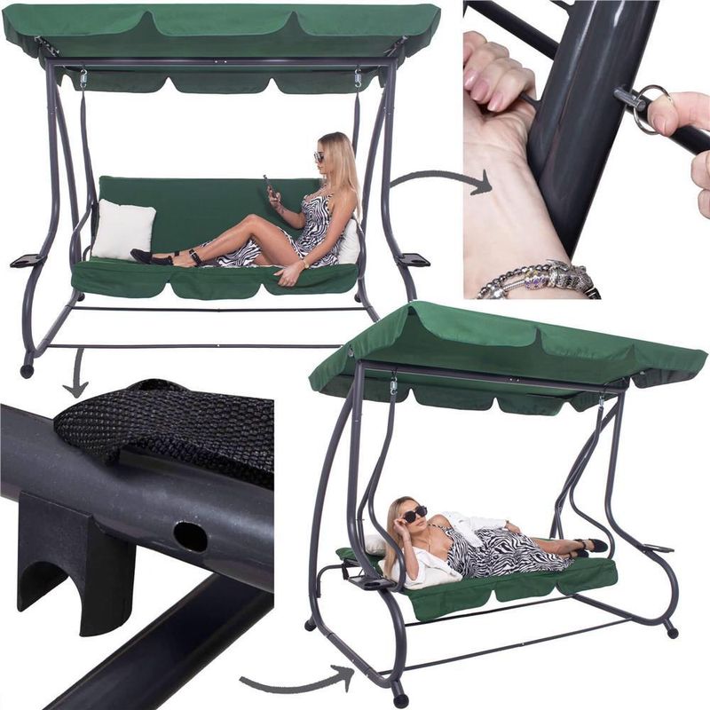 Casa si Gradina - Gradina si terasa - Balansoare si hamace - Balansoare - Balansoar gradina, Mercaton, 3 locuri, verde, 194x122x167-200 cm, functie pat, max 280 kg, Venetia - Infinity.ro