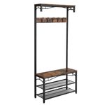 Casa si Gradina - Mobilier - Organizare si depozitare - Cuiere - Cuier cu 2 rafturi pentru incaltaminte, Vasagle, banca, pal si metal, negru, 80x30x178.5 cm - Infinity.ro