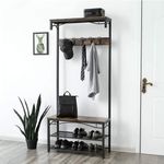 Casa si Gradina - Mobilier - Organizare si depozitare - Cuiere - Cuier cu 2 rafturi pentru incaltaminte, Vasagle, banca, pal si metal, negru, 80x30x178.5 cm - Infinity.ro