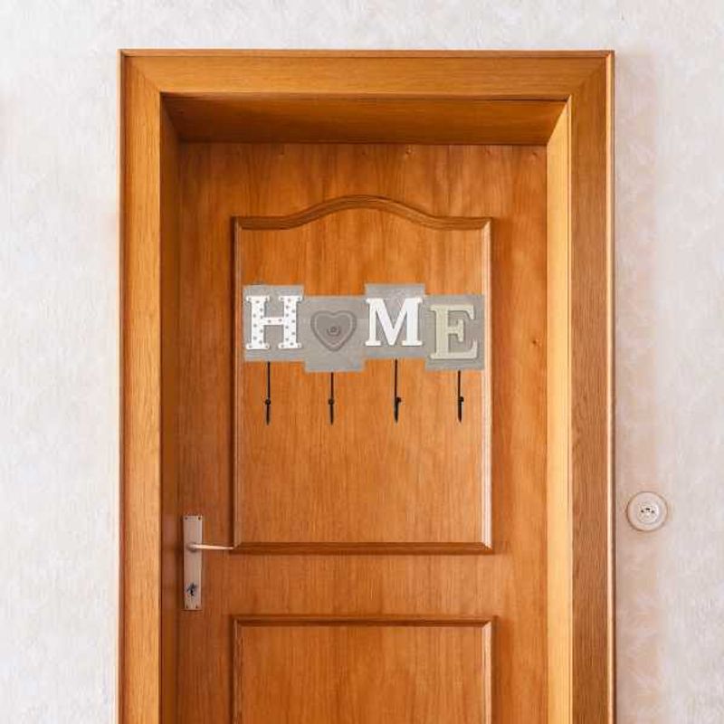Casa si Gradina - Mobilier - Organizare si depozitare - Cuiere - Cuier Mercaton din Lemn cu 4 Carlige Metalice, Model Home, 28 x 16.5 cm, Gri - Infinity.ro