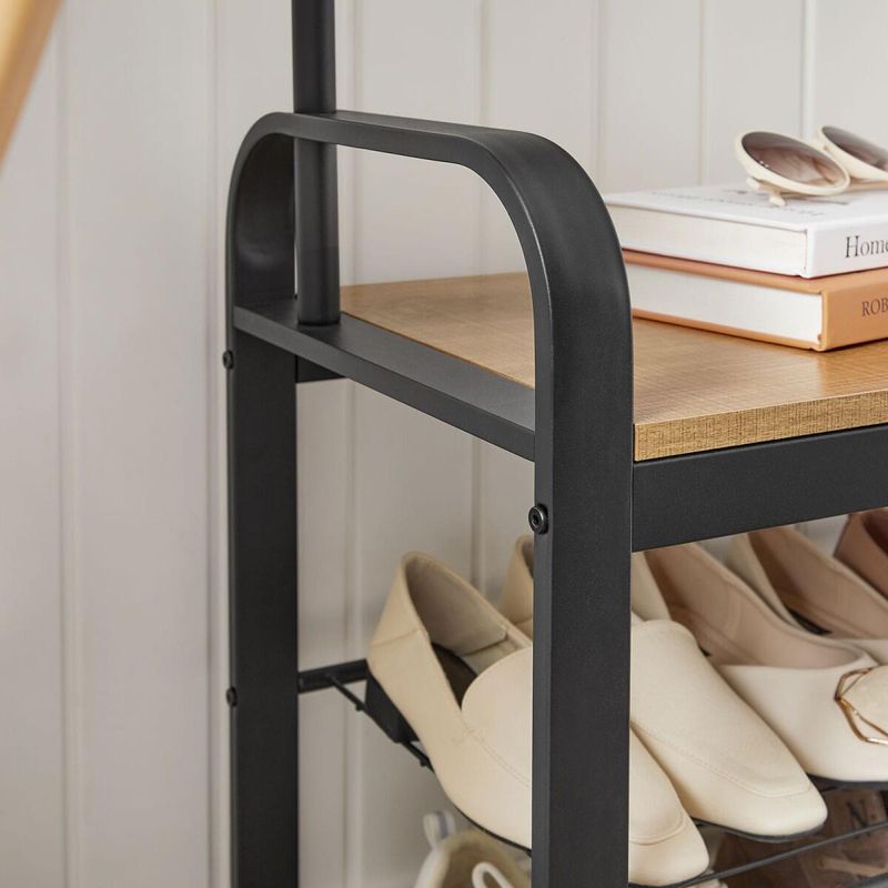 Casa si Gradina - Mobilier - Organizare si depozitare - Cuiere - Cuier cu 2 rafturi pentru incaltaminte, Mercaton, banca, pal, otel, negru si natur, 72x33.7x183 cm - Infinity.ro