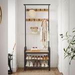 Casa si Gradina - Mobilier - Organizare si depozitare - Cuiere - Cuier cu 2 rafturi pentru incaltaminte, Mercaton, banca, pal, otel, negru si natur, 72x33.7x183 cm - Infinity.ro