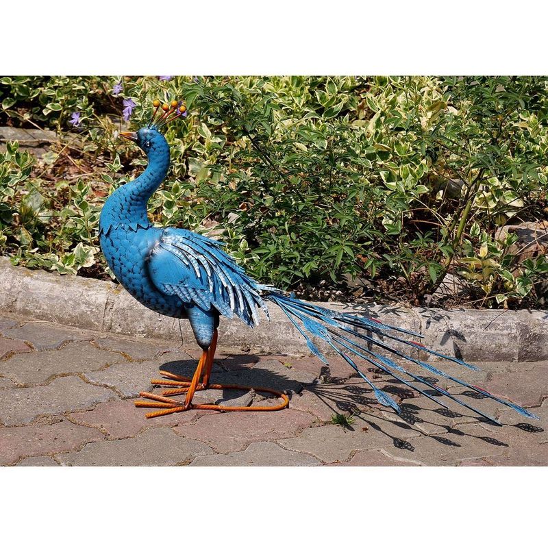 Casa si Gradina - Gradina si terasa - Decoratiuni exterior - Ornamente gradina - Decoratiune gradina, metalica, paun albastru, 23x70x46 cm - Infinity.ro