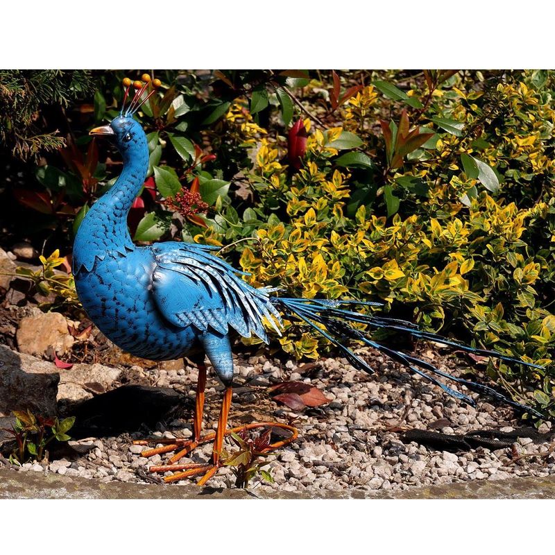 Casa si Gradina - Gradina si terasa - Decoratiuni exterior - Ornamente gradina - Decoratiune gradina, metalica, paun albastru, 23x70x46 cm - Infinity.ro