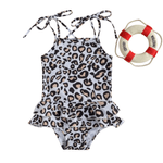 Fashion, accesorii si bijuterii - Copii - Lenjerie si pijamale copii - Costume de baie copii - Costum de baie cu volan si bretelute, model Pete maro, marime 130 - Infinity.ro