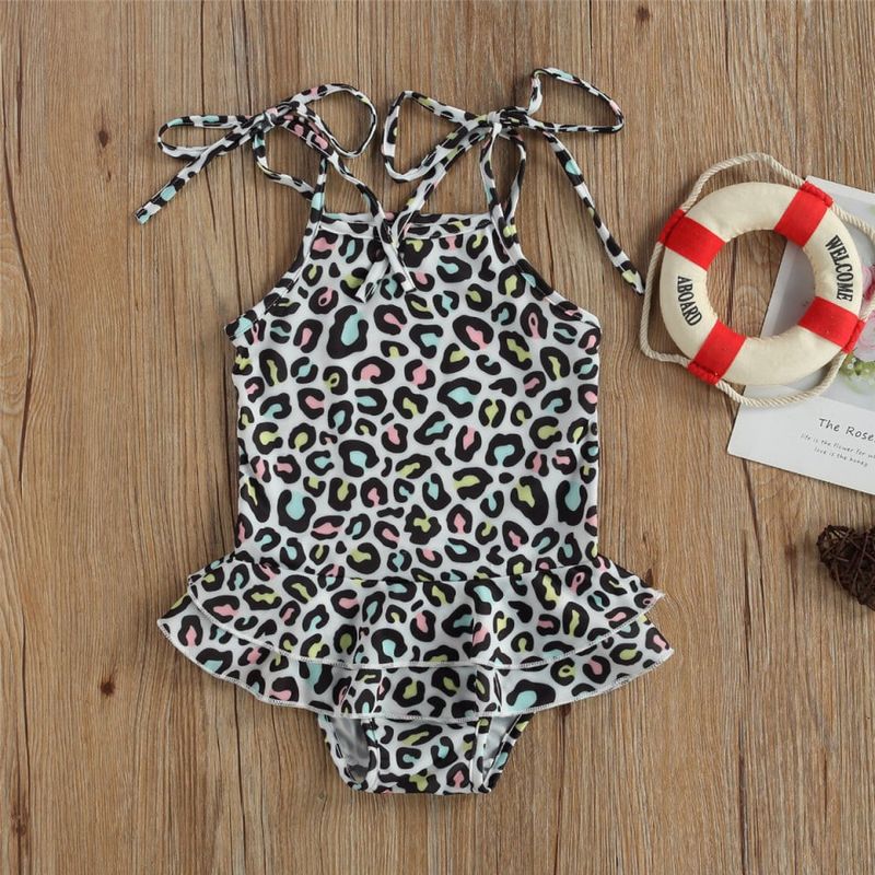 Fashion, accesorii si bijuterii - Copii - Lenjerie si pijamale copii - Costume de baie copii - Costum de baie cu volan si bretelute, model Pete maro, marime 130 - Infinity.ro