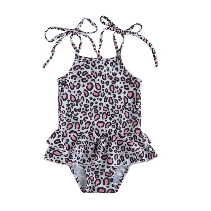 Fashion, accesorii si bijuterii - Copii - Lenjerie si pijamale copii - Costume de baie copii - Costum de baie cu volan si bretelute, model Pete maro, marime 130 - Infinity.ro