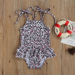 Fashion, accesorii si bijuterii - Copii - Lenjerie si pijamale copii - Costume de baie copii - Costum de baie cu volan si bretelute, model Pete maro, marime 130 - Infinity.ro