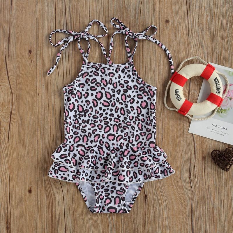 Fashion, accesorii si bijuterii - Copii - Lenjerie si pijamale copii - Costume de baie copii - Costum de baie cu volan si bretelute, model Pete maro, marime 130 - Infinity.ro