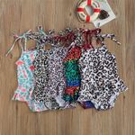 Fashion, accesorii si bijuterii - Copii - Lenjerie si pijamale copii - Costume de baie copii - Costum de baie cu volan si bretelute, model Pete maro, marime 130 - Infinity.ro