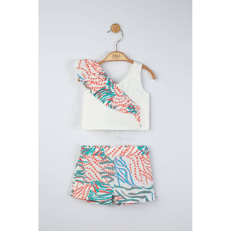 Fashion, accesorii si bijuterii - Copii - Imbracaminte copii - Treninguri si compleuri copii - Set elegant bluzita de vara cu pantalonasi pentru fetite, Tongs baby, albastru, marime 6-9 luni - Infinity.ro