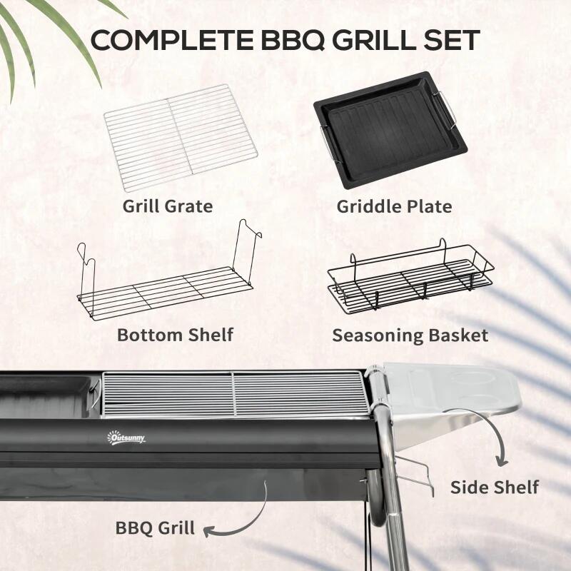 Casa si Gradina - Gradina si terasa - Gratare si accesorii - Gratare de gradina - Gratar gradina/camping cu carbuni, portabil, grill dreptunghiular, cu rafturi, structura inox, 96x61x72 cm - Infinity.ro