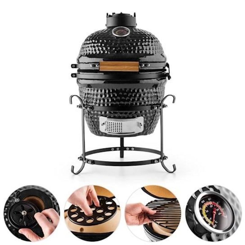 Casa si Gradina - Gradina si terasa - Gratare si accesorii - Gratare de gradina - Gratar gradina, grill rotund, ceramic, cu capac, 35x40.5x55 cm, Kamado Egg 13 - Infinity.ro