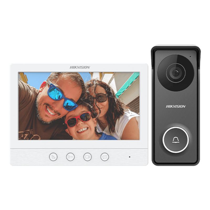 Casa si Gradina - Electrice - Smart Home - Control acces si accesorii - Kit videointerfon analogic, ecran 7', conectare 4 fire pentru 1 familie, IR, IK08 - HIKVISION DS-KIS213 - Infinity.ro