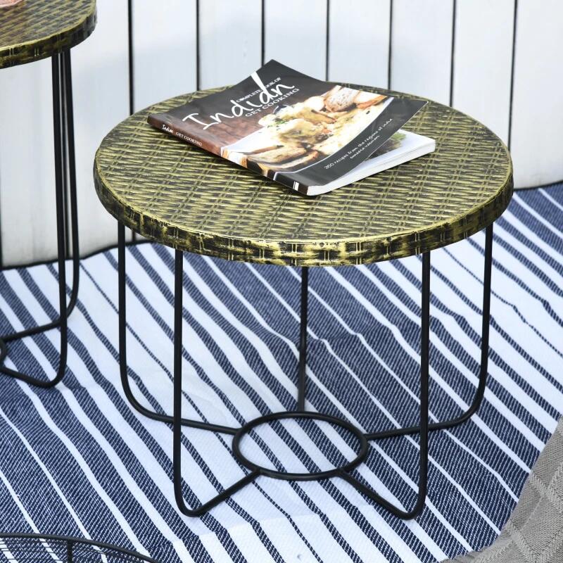 Casa si Gradina - Gradina si terasa - Mobilier exterior - Mese gradina - Masuta gradina/terasa/balcon, cu cos depozitare metalic, rotunda, negru si maro deschis, set 2 marimi - Infinity.ro