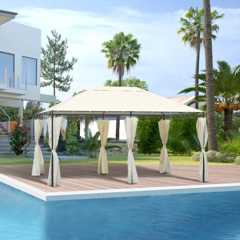 Casa si Gradina - Gradina si terasa - Umbrele si pavilioane - Pavilioane - Pavilion/foisor pentru gradina/terasa, cadru metalic, cu perdele, crem, 4x3x2.55 m - Infinity.ro