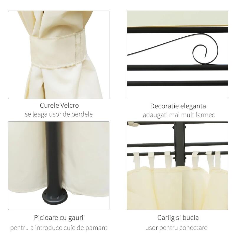 Casa si Gradina - Gradina si terasa - Umbrele si pavilioane - Pavilioane - Pavilion/foisor pentru gradina/terasa, cadru metalic, cu perdele, crem, 4x3x2.55 m - Infinity.ro