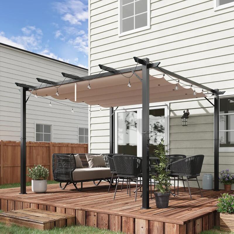 Casa si Gradina - Gradina si terasa - Umbrele si pavilioane - Pavilioane - Pergola pentru gradina/terasa, retractabila, cadru aluminiu, gri si maro, 3x3x2.23 m - Infinity.ro