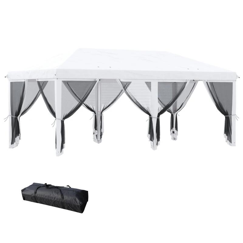 Casa si Gradina - Gradina si terasa - Umbrele si pavilioane - Pavilioane - Pavilion/foisor pentru gradina/terasa, cadru metalic, cu plasa pentru insecte, alb si negru, 5.85x2.95x2.70 m - Infinity.ro