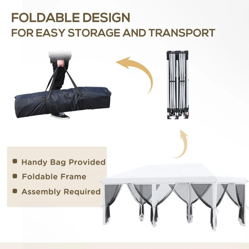 Casa si Gradina - Gradina si terasa - Umbrele si pavilioane - Pavilioane - Pavilion/foisor pentru gradina/terasa, cadru metalic, cu plasa pentru insecte, alb si negru, 5.85x2.95x2.70 m - Infinity.ro