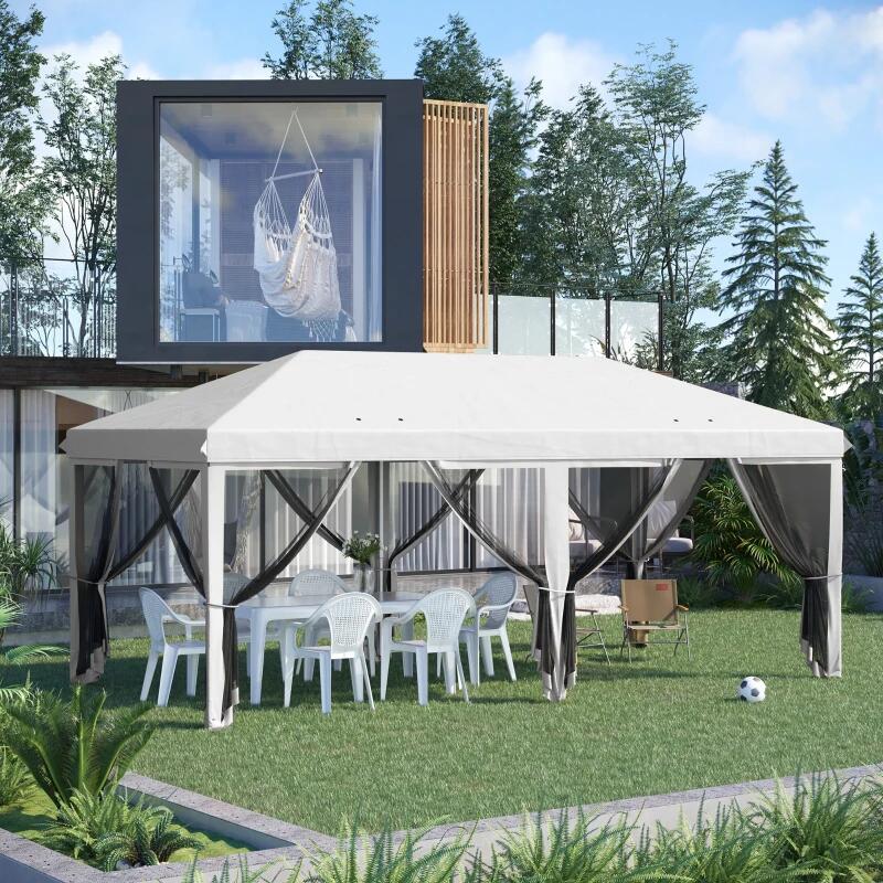 Casa si Gradina - Gradina si terasa - Umbrele si pavilioane - Pavilioane - Pavilion/foisor pentru gradina/terasa, cadru metalic, cu plasa pentru insecte, alb si negru, 5.85x2.95x2.70 m - Infinity.ro