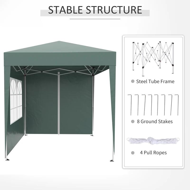 Casa si Gradina - Gradina si terasa - Umbrele si pavilioane - Pavilioane - Pavilion pentru camping, cadru metalic, 4 pereti, pliabil, verde, 2x2x2.4 m - Infinity.ro